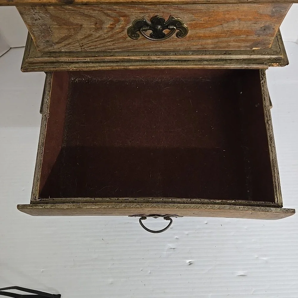 Antique Chinese Wood Carved 5 Drawer Pagoda Handle Storage Jewelry Box